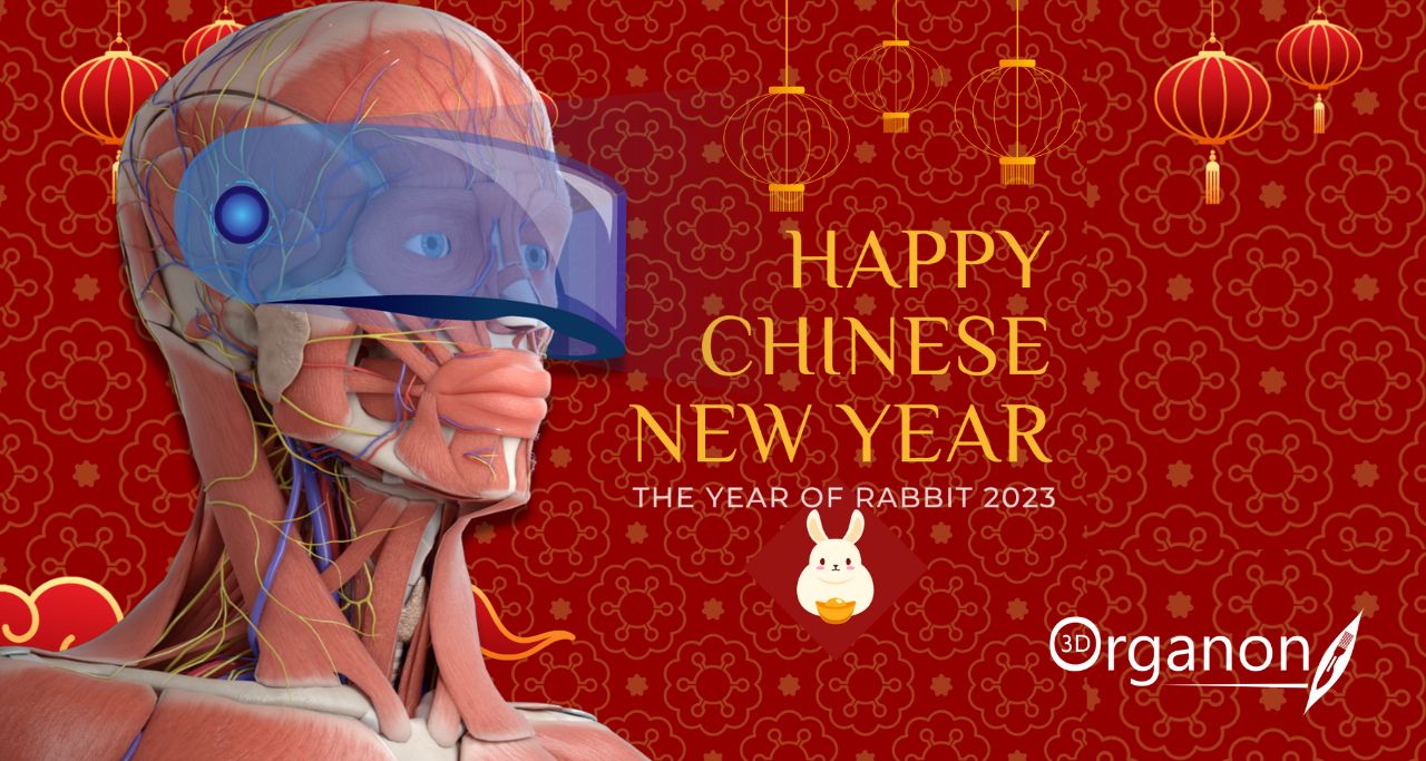3D Organon wishes you Happy Chinese New Year! A vibrant design featuring Chinese lanterns and traditional decorations, symbolizing the joy and prosperity of the Lunar New Year celebration. Year! Celebrate the arrival of the Lunar New Year with joy and prosperity. Explore our cutting-edge solutions in virtual anatomy and medical technology, as we embrace the spirit of new beginnings. Start the year with innovation and knowledge, as we accompany you on your journey. Happy Chinese New Year from 3D Organon
