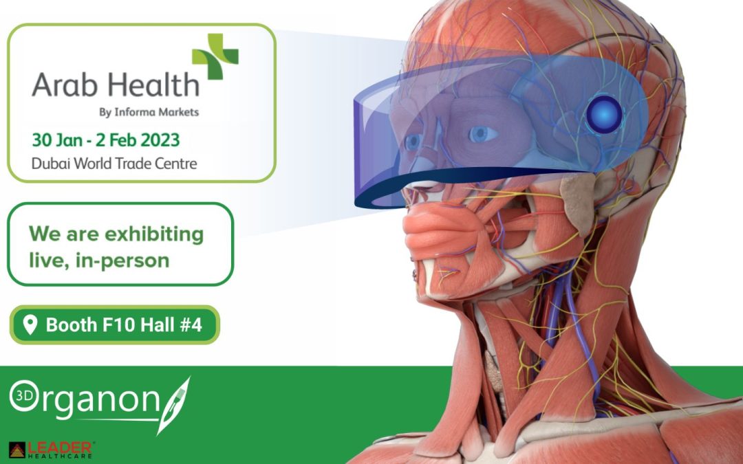 3D Organon at Arab Health 2023. A dynamic exhibit featuring state-of-the-art medical technology and virtual anatomy solutions, demonstrating 3D Organon's presence and advancements at the Arab Health conference