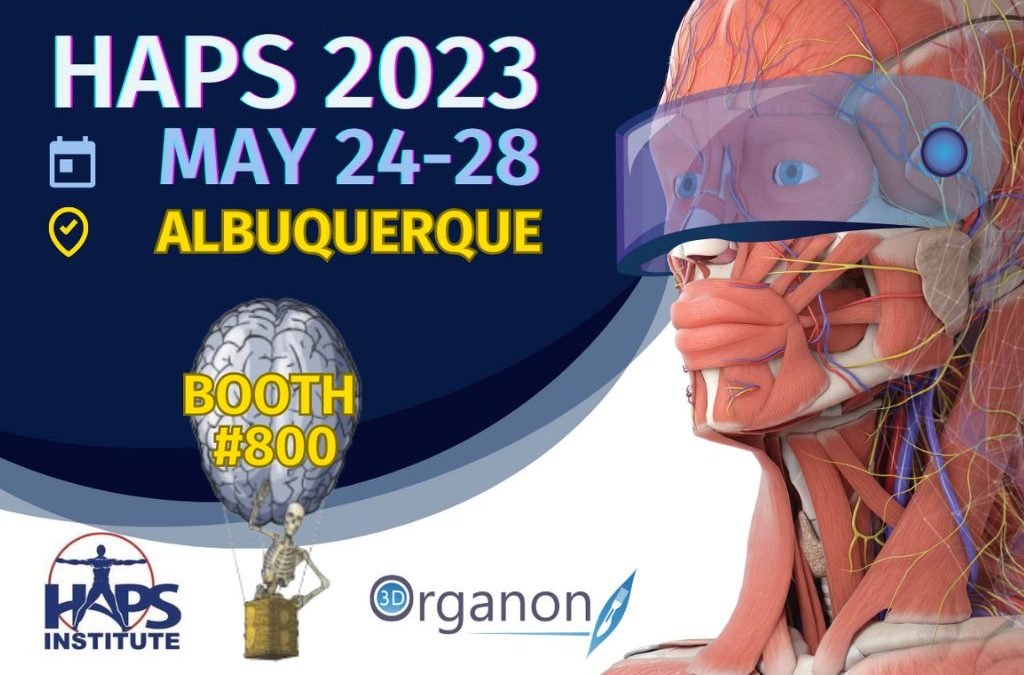 3D Organon at HAPS 2023, featuring interactive virtual anatomy solutions for medical education and training