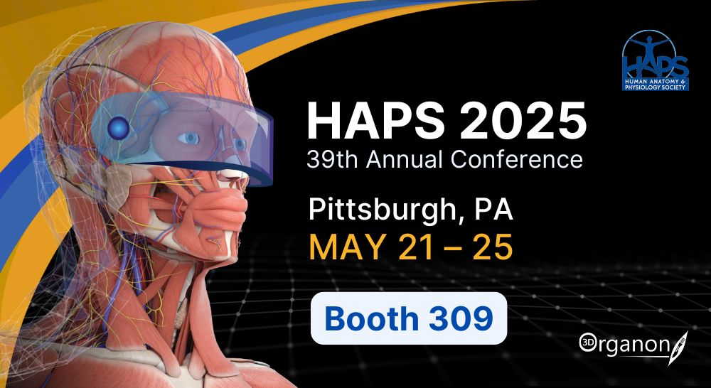 the 3D Organon team will be attending the 39th Annual Conference of the Human Anatomy & Physiology Society (HAPS) in vibrant Pittsburgh, Pennsylvania