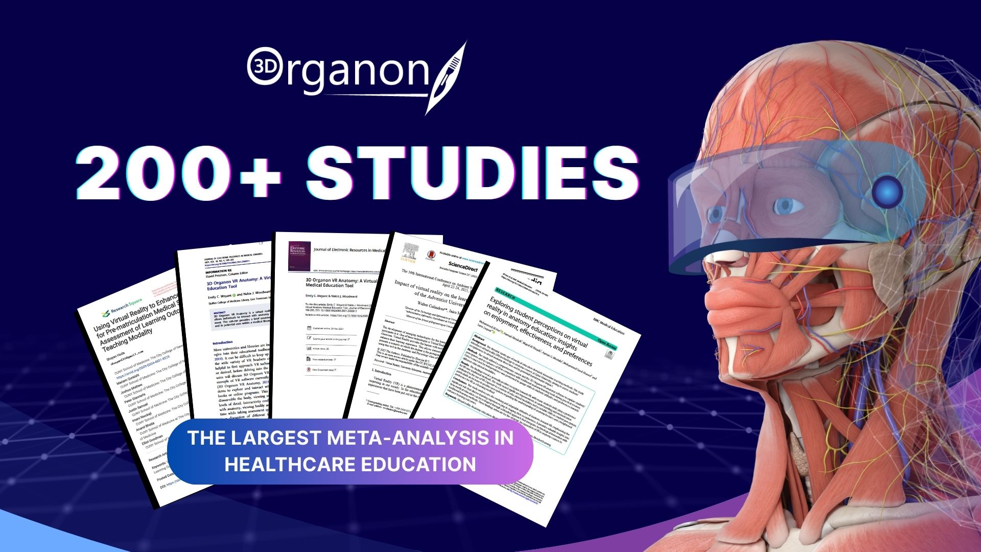 200+ studies. 15,000+ students. One clear outcome: XR works. In the largest meta-analysis of its kind, 3D Organon XR emerges as the most validated and effective immersive anatomy platform in healthcare education.