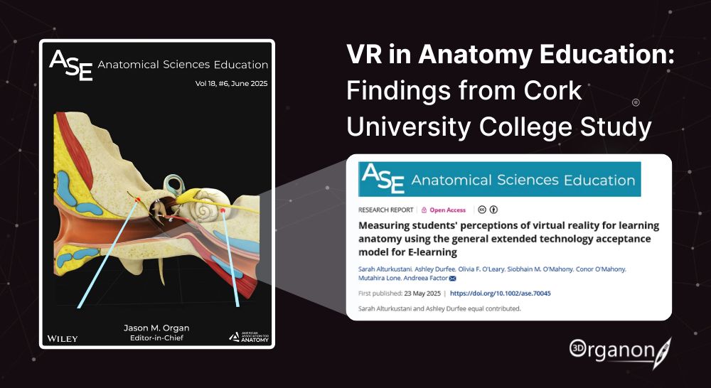 3D Organon Featured in Anatomical Sciences Education Journal: Measuring Student Acceptance of VR for Anatomy Learning