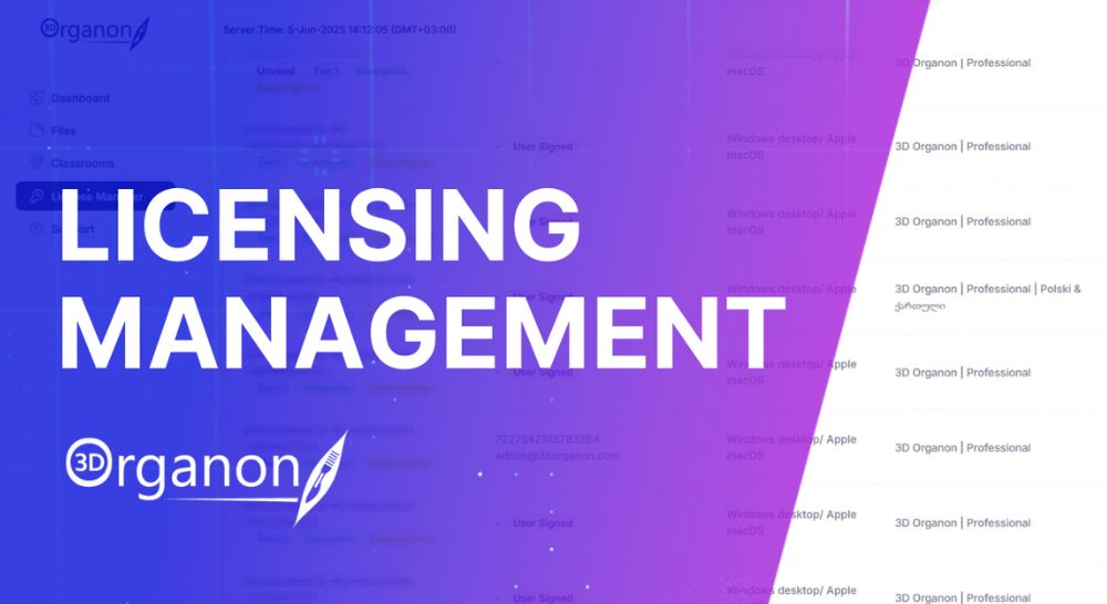 The New Release of 3D Organon introduces a robust set of licensing tools crafted specifically for institutional administrators overseeing multiple devices and users.