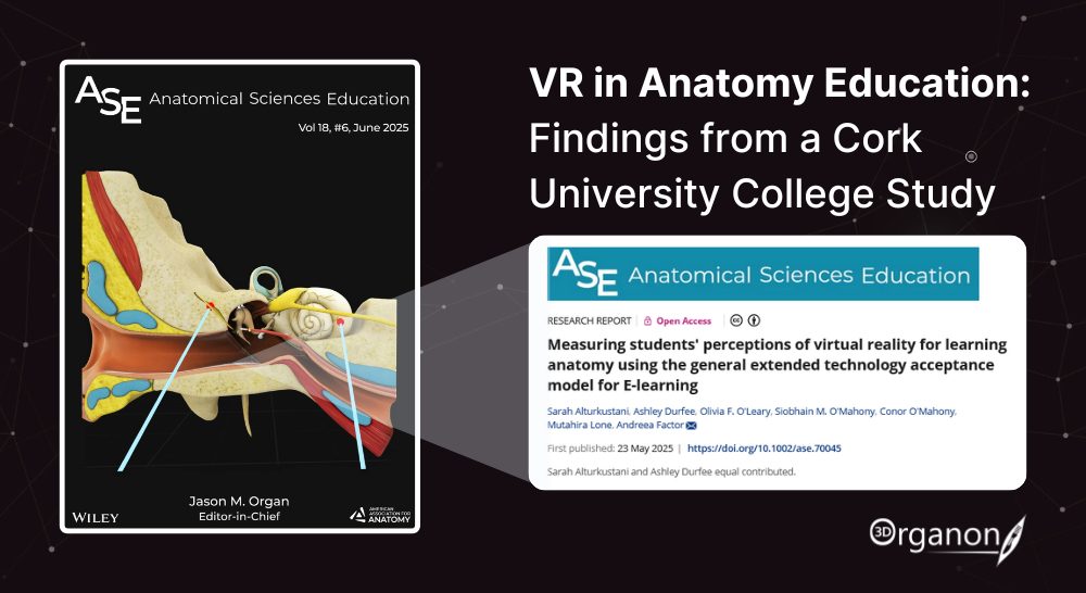 3D Organon Featured in Anatomical Sciences Education Journal: Measuring Student Acceptance of VR for Anatomy Learning